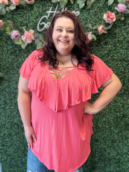 Keep It Sassy Coral Top (1X-2X-3X)