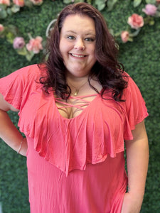 Keep It Sassy Coral Top (1X-2X-3X)