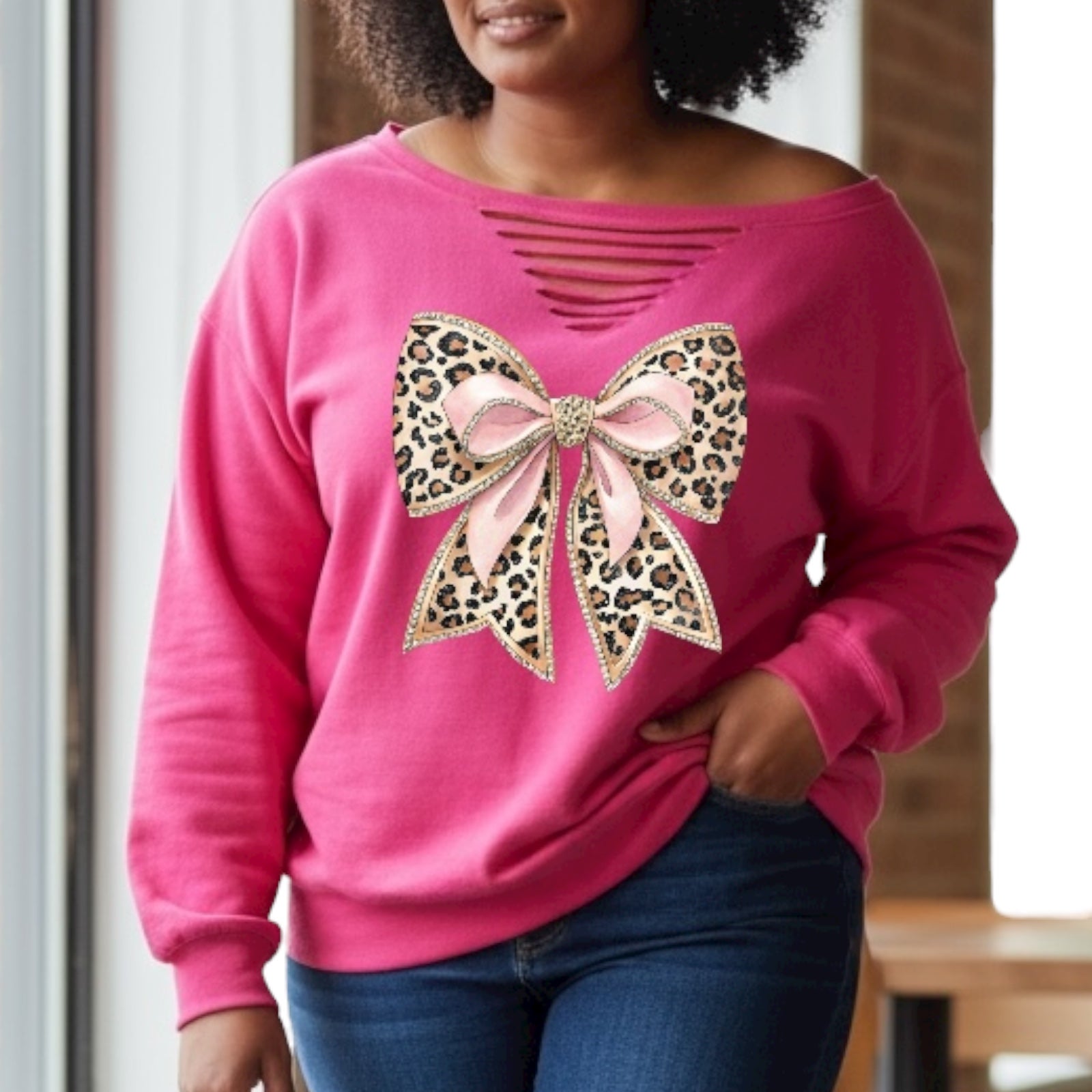 Leopard Bow Tee or Crew